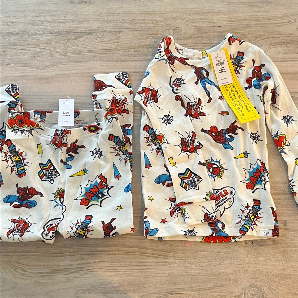 GAP Kids Pajama Set - White with Red and Blue Superhero Print